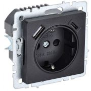 Розетка BRITE РЮш11-1-БрЧ 16А с USB A+C 18Вт с заземл. защ. шторки черн. IEK BR-R14-16-U22-018-K02